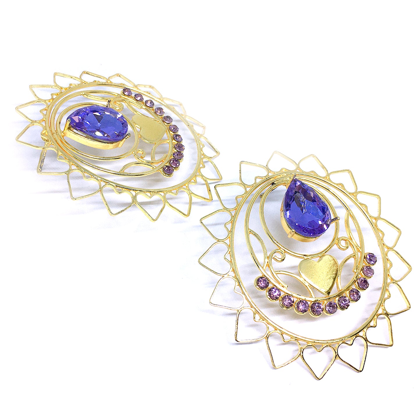 GOLDPLATED HEART RADIAL LAVENDER PHULKARIYAAN EARRINGS