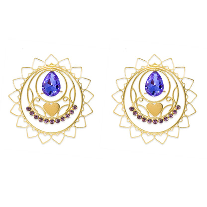 GOLDPLATED HEART RADIAL LAVENDER PHULKARIYAAN EARRINGS