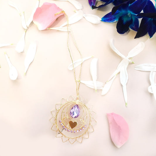 GOLDPLATED HEART RADIAL LAVENDER PHULKARIYAAN MAANGTEEKA