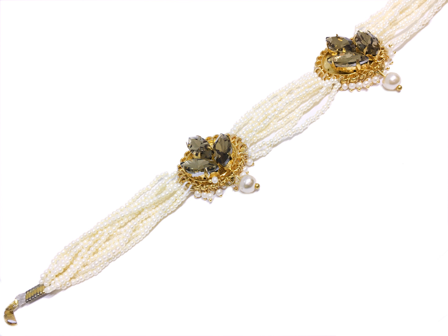 GOLD PLATED TOPAZ FLOWER PEARL PHULKARIYAAN  STRING CHOKER