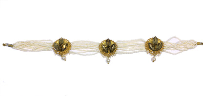 GOLD PLATED TOPAZ FLOWER PEARL PHULKARIYAAN  STRING CHOKER