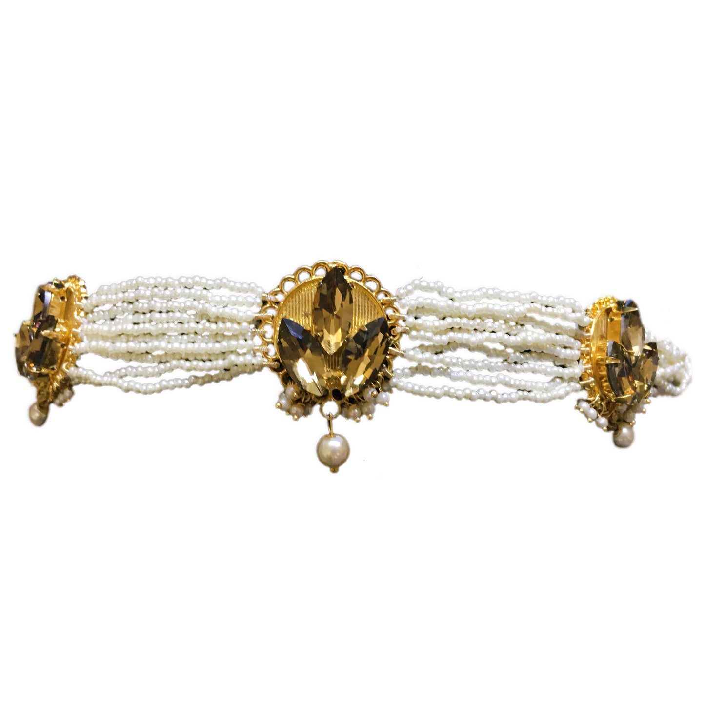 GOLD PLATED TOPAZ FLOWER PEARL PHULKARIYAAN  STRING CHOKER