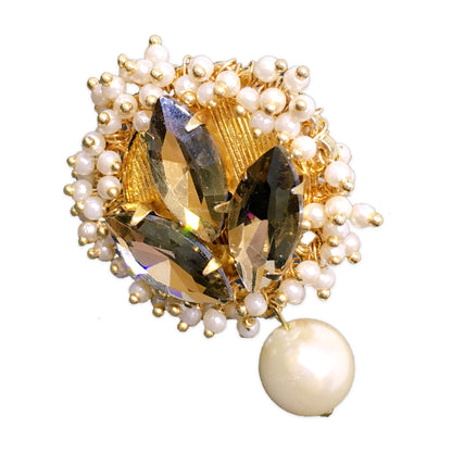 GOLD PLATED TOPAZ PHULKARIYAAN PEARL DROP RING