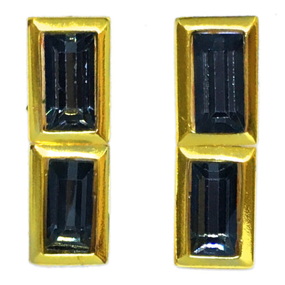 Gold Plated Smoke Black Brick Bezel Earrings