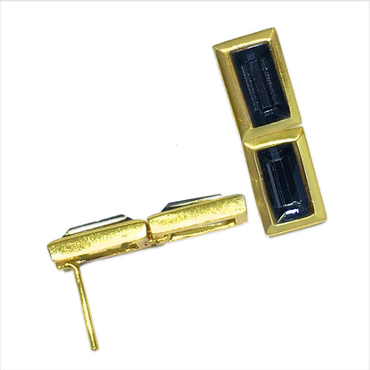 Gold Plated Smoke Black Brick Bezel Earrings