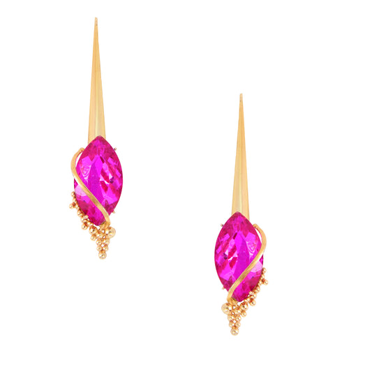 Inflorescence Flower Vinifera Magenta Marquis  Hoop Earrings