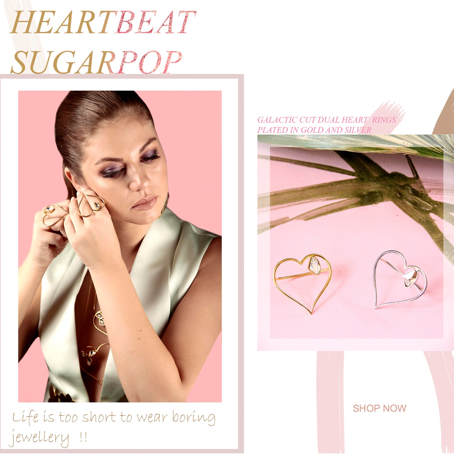 Gold-plated Galactic Cut Two Finger Blooming Heart Ring