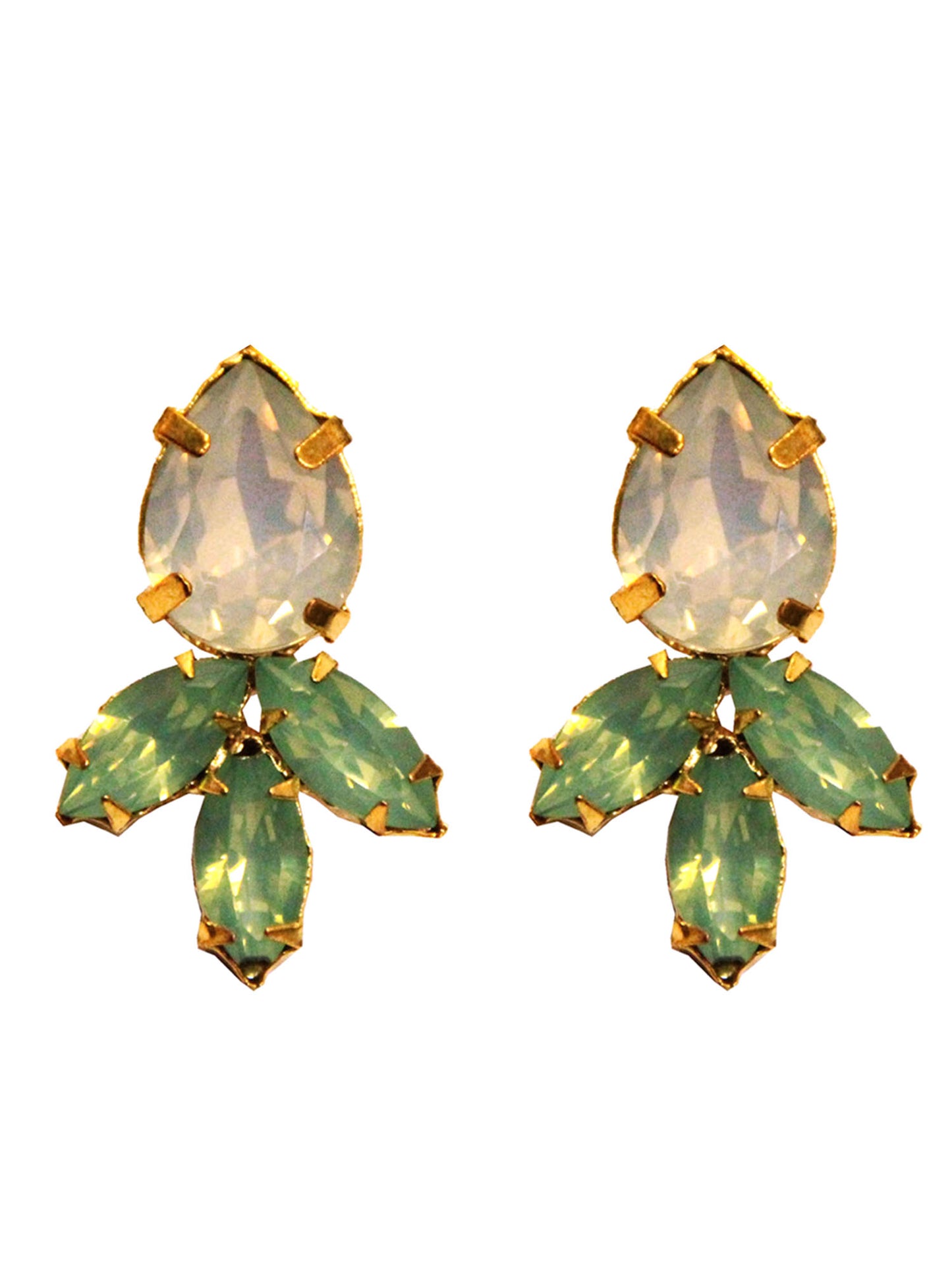 Gold Finish Jade Green Earrings