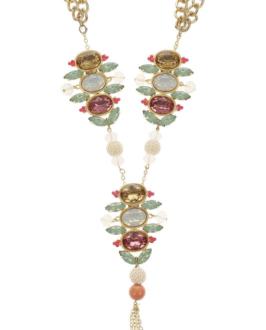 Gold-plated Multi-Coloured Stone Stack Tassel Neckpiece