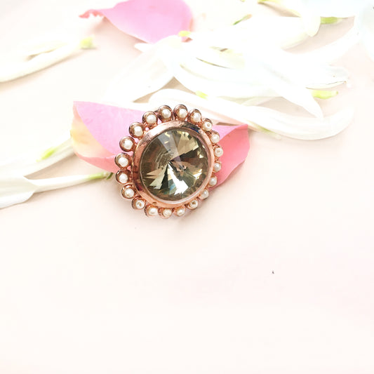 GOLDPLATED TOPAZ PEARL AURA PHULKARIYAAN RING