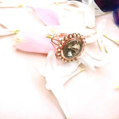 GOLDPLATED TOPAZ PEARL AURA PHULKARIYAAN RING