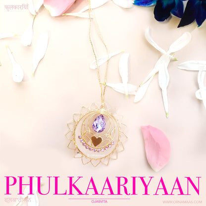 GOLDPLATED HEART RADIAL LAVENDER PHULKARIYAAN MAANGTEEKA