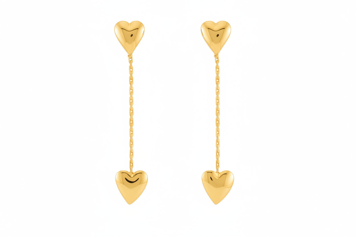 Gold Dual Heart Chain Earring
