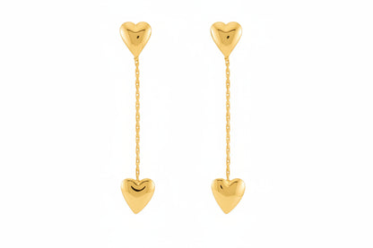 Gold Dual Heart Chain Earring