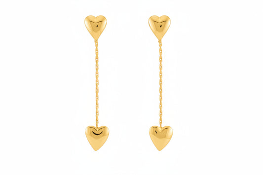 Gold Dual Heart Chain Earring