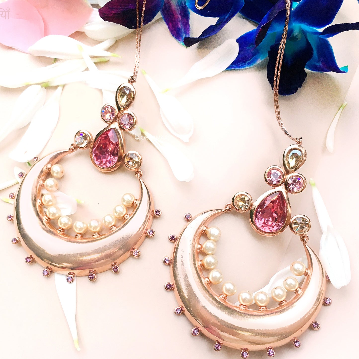 ROSE GOLD PLATED PINK CRESENT  PHULKARIYAAN EARRING